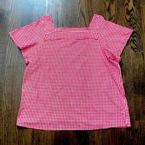 Lands’ End Red & White Gingham Square Neck Short Sleeve Top Sz 2X